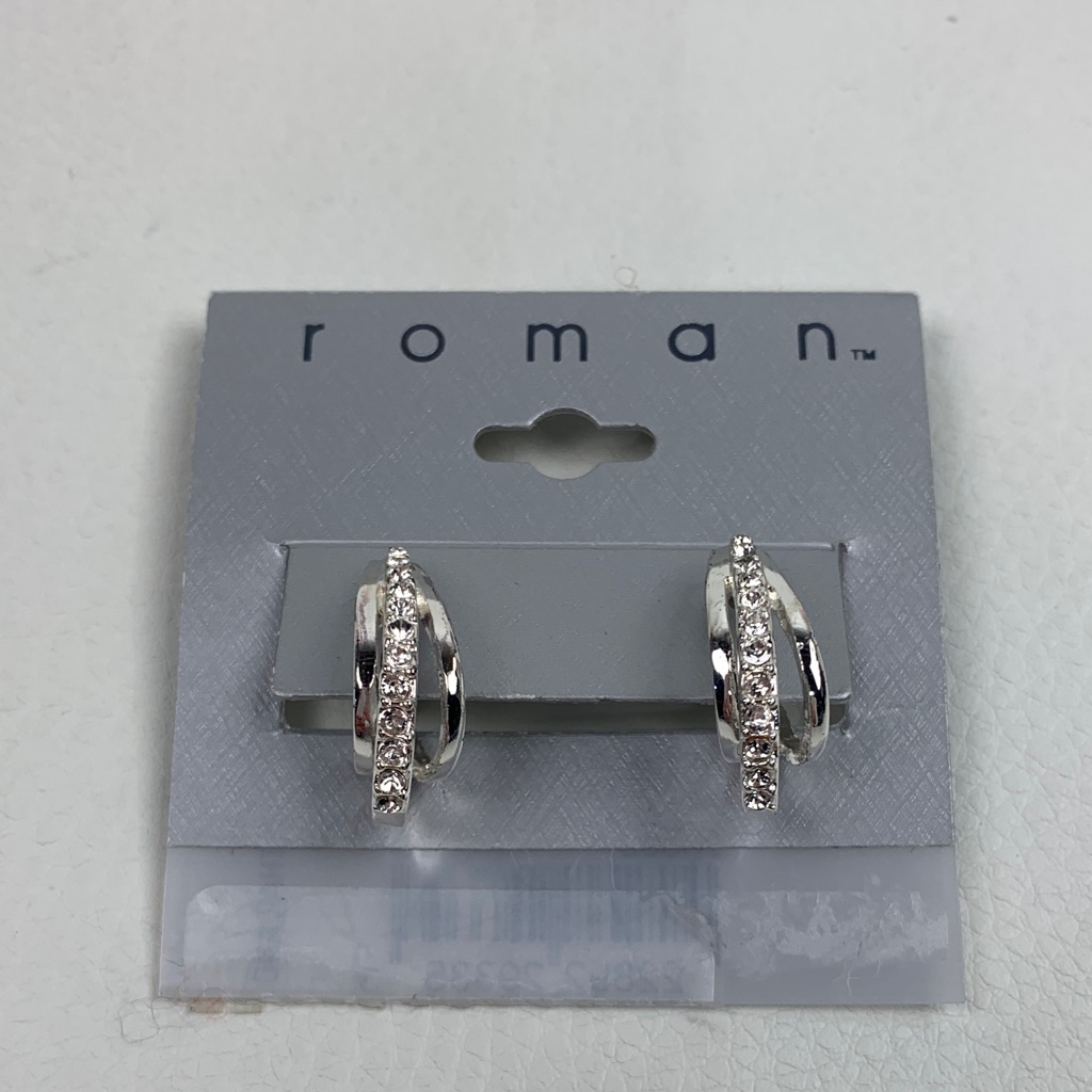 Roman Silver Crystal Hoop Loop Earrings New Nwt